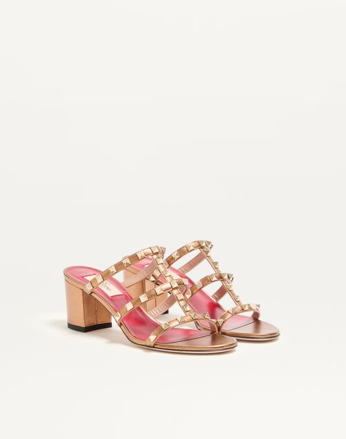 Valentino Garavani - Rockstud Slide Sandal In Laminated Nappa Leather 60mm - Gold - Woman - Sandals